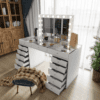 Toulouse White 120cm 13 Drawer Dressing Table with clear glass top led lights & Hollywood Mirror